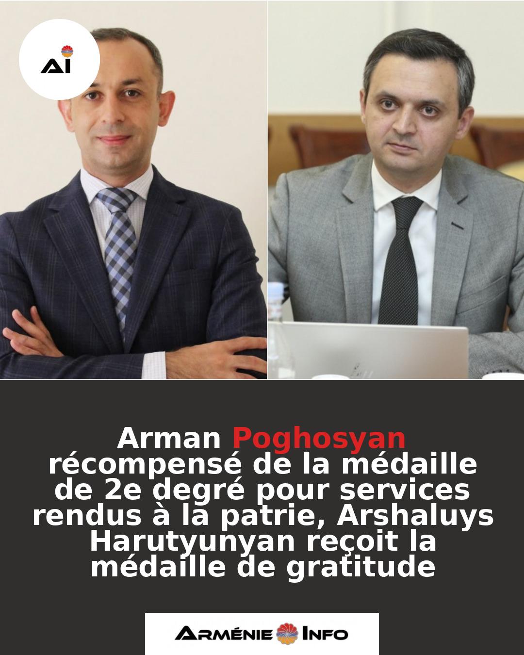 Arman-Poghosyan-recompense-de-la-medaille-de-2e-degre-pour-services-rendus-a-la-patrie-Arshaluys-Harutyunyan-recoit-la-medaille-de-gratitude